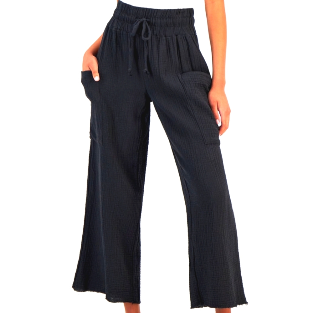 Indigo Rein Gauze Oversized Cargo Pants, NEW